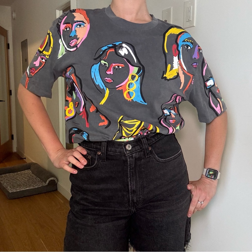 Zara Grey and multicoloured graphic t shirt